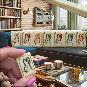 Tuiles de mahjong américaines en acrylique, 3 couches, motif lapin bleu vert, jeu portable pour 4 joueurs - Product Image 2