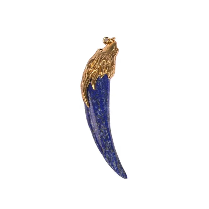 wholesale worthy collection of best quality brass inlaid with lapis lazuli Wolf Tooth Necklace pendants Stone