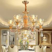 Goldener K9 Kristall-Jade-Kronleuchter LED Villa-Restaurant Kerzenstil Hochleuchtender Decken-Kronleuchter für Wohnzimmer