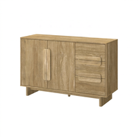 Buffet moderne en bois naturel avec poignée en bois unique, 2 portes, 3 tiroirs et pieds surélevés