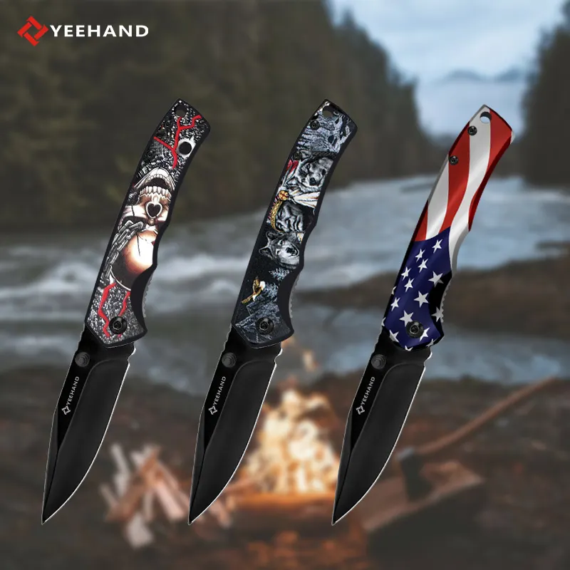 Factory wholesale pocket knife 3D printed handle outdoor survival tactical folding knife