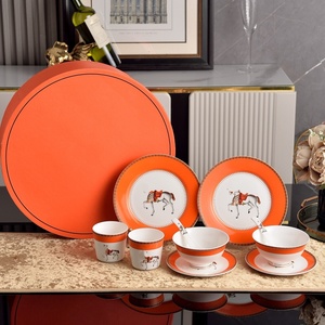Orange Bone China Dinnerware <b>Set</b> Ceramic Plate Bowl <b>Cup</b> <b>Set</b> Pattern Round Tableware Gift - Product Image 1