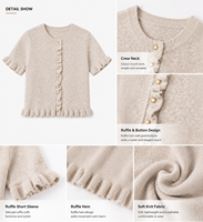 Damen Kurzarm-Strickjacke mit Knopfleiste, Rüschenbesatz, Weich, Elegant, Leicht, Sommer-Pullover-Oberteil