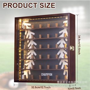 Wooden Baseball Ring Box <b>Wall</b> Mounted 6 Layer Led Light <b>Display</b> Champion Storage <b>Case</b> - Product Image 4