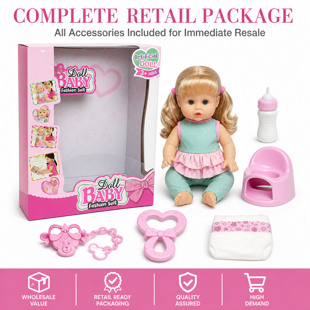 12 Inch Baby Doll With Fashion Outfit Feeding Bottle Interactive Pretend Play Toy for Kids Birthday Gift Wholesale