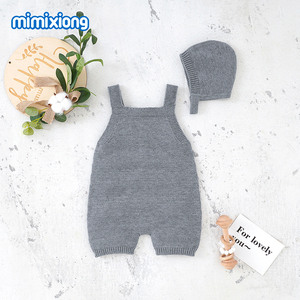 Bajo MOQ mimixiong suave bebé de punto mamelucos ropa monos bebés sin mangas con sombreros 2 uds conjuntos de ropa - Product Image 6