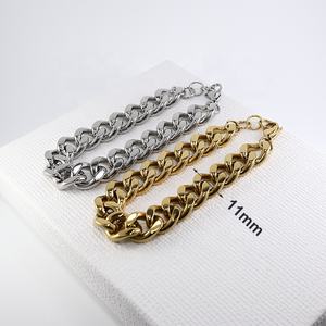 <span class=keywords><strong>Pulsera</strong></span> de cadena de eslabones cubanos para hombre y mujer, brazalete de eslabones de acero inoxidable chapado en oro, 18K, 11mm, Punk - Product Image 3