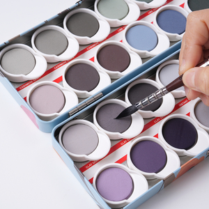 Set di 24 <span class=keywords><strong>Colori</strong></span> di Acquerelli Semi-Solidi Serie Grigia con Logo Personalizzato, <span class=keywords><strong>Colori</strong></span> ad Acqua Liquidi Professionali - Product Image 3