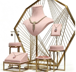 Ensemble <span class=keywords><strong>de</strong></span> présentoirs à bijoux <span class=keywords><strong>de</strong></span> luxe en velours rose et or, présentoir géométrique octogonal pour boutiques et <span class=keywords><strong>photographie</strong></span> - Product Image 4