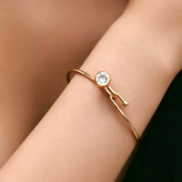 Bracelet jonc fin en cuivre plaqué or 18 carats, zircon ovale géométrique, bracelet ouvert minimaliste, bijoux quotidiens pour femmes