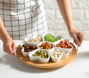 Bol à salade de fruits en céramique en forme de cœur <span class=keywords><strong>blanc</strong></span> à motif créatif nordique, vaisselle de luxe avec étagère en <span class=keywords><strong>bois</strong></span>, assiette à collation - Product Image 5