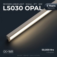 Lampu LED Linear Tersembunyi 2FT 20W 614mm Diffuser Opal 50x30mm Aluminium 6500K 100lm/W Bebas Kedip CE RoHS untuk Ruang Tunggu Kantor