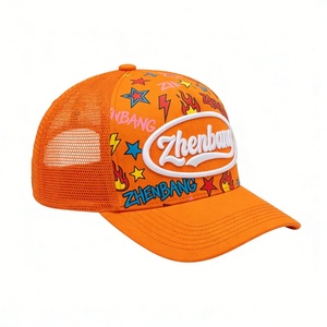 Casquettes de camionneur personnalisées en sublimation graffiti orange, broderie 3D en relief, vente en gros, unisexe, streetwear, maille tendance - Product Image 2