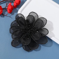 Offre Spéciale 14cm 3D perle fleur patchs fil Organza blanc doré noir couleurs strass cristal appliques robe pour vêtements chapeau