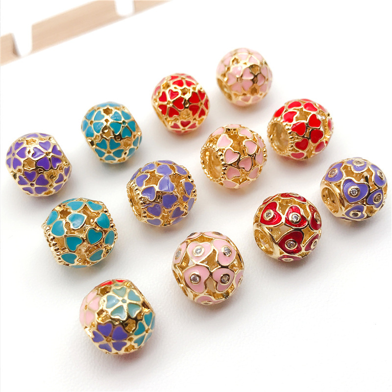 Zircon Love Cupid Loose Beads Charm with Enamel Fit 14K Pand Designer Accessories Making Jewelry for DIY Bracelet Necklace