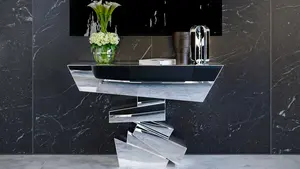 Mobiletto Consolle Stretto da Ingresso Moderno di <span class=keywords><strong>Ispirazione</strong></span> Francese Argentato con Specchi - Product Image 3