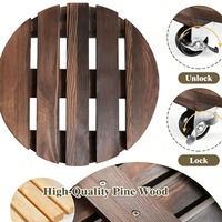 Rak Tanaman Kayu Custom dengan Roda, Diameter 14 Inci, Roda Putar dengan Kunci Logam, Kayu Akasia Kokoh