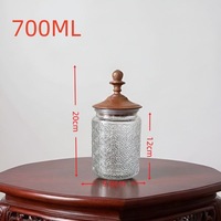 Pot en verre gaufré vintage transparent avec motif fleurs Crabapple, récipient décoratif avec couvercle en bois de noyer scellé en silicone