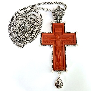 <span class=keywords><strong>Cadena</strong></span> de eslabones chapada en oro/plata antigua, con crisol de resina marrón, aleación, cruz Pectoral - Product Image 2