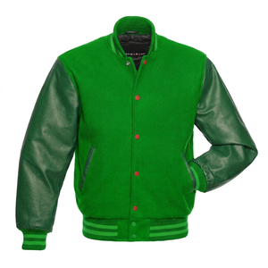 KVJ115 Royal Blue Men's Varsity Wool <b>Jacket</b> Mild Cow Hide <b>Leather</b> Sleeves Embroidery Orange Accents Chenille Collarless <b>Winter</b> - Product Image 4