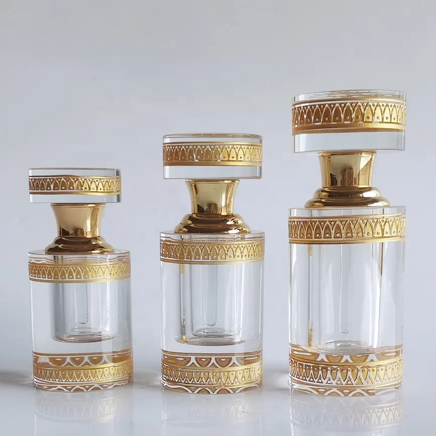 Fantezi Attar yuvarlak kristal parfüm koku şişesi taşınabilir cam yağ parfüm şişeleri Dubai