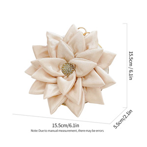 Luxury Rhinestone Party <b>Wedding</b> Wallet <b>Clutch</b> Bag Fashion Flower Round Metal Handle Handbag Woman Satin Evening Bag - Product Image 6