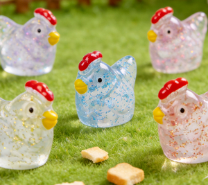 Accessoires de décoration paysagère, mini micro-paysage, figurine en résine à paillettes fines, petit ornement, mignon petit poussin - Product Image 1