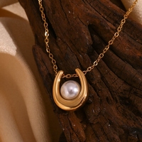 Collier avec pendentif en imitation perle en acier inoxydable 316L plaqué or 18K Bijoux de chaîne à maillons impressionnants pour cadeau