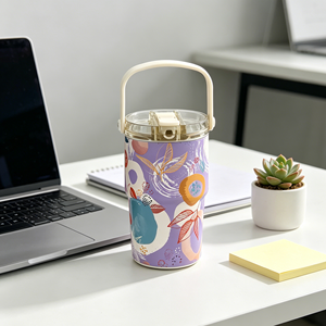 16oz Double Wall Vacuum Insulated Travel <strong>Mug</strong> with Leak Proof Straw Lid and Detachable Silicone Handle for Car and Office Use - Product Image 2