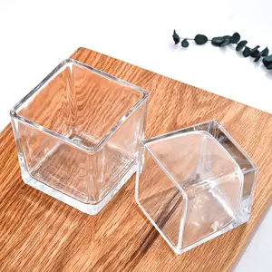 وعاء شموع من الزجاج الشفاف مربع الشكل بحجم مكعب بحجم 210 مل 330 مل 11 أونصة 650 مل 1100 مل للبيع بالجملة