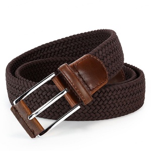 Ceinture extensible tressée bleu-noir pour homme avec garniture en cuir et boucle argentée, accessoire décontracté toutes saisons - Product Image 4