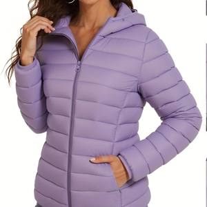 Chaqueta Acolchada Ligera con Capucha para <span class=keywords><strong>Mujer</strong></span>, Ropa de Abrigo de Invierno Acolchada de Poliéster Tejido para Uso Diario Informal - Product Image 5