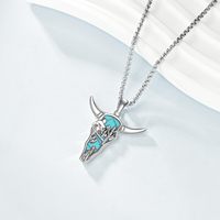Collier pendentif tête de taureau en argent sterling 925 avec turquoise, bijoux du Wild West du Texas avec cactus