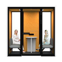 Cabine de bureau moderne Comine pour deux personnes, insonorisée, acoustique, avec cadre en alliage d'aluminium, éclairage LED, verre trempé de 6 mm, hôtel