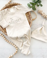 Ensemble bonnet et grenouillère pliables pour nouveau-né avec broderie personnalisée, 100% coton peigné, ensemble de vêtements pour bébé unisexe, tenue de sortie de maternité 2026