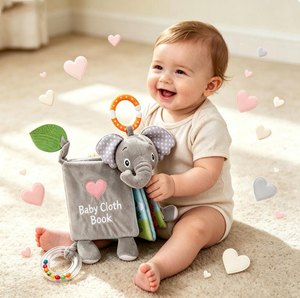 Livre en tissu personnalisé pour bébé, jouets sensoriels pour tout-petits, livre éducatif lavable pour enfants, jouet en tissu doux en forme d'éléphant, livres à bruit froissé pour bébés - Product Image 3