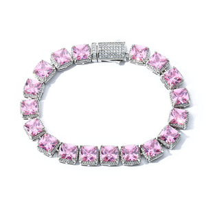 Trendy Hip Hop Rhodium Plated Jewelry Iced Out Colorful CZ Square Tennis <b>Bracelet</b> Geometric Square Blue Zircon Tennis <b>Bracelet</b> - Product Image 2