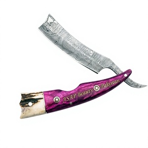 Navaja de afeitar recta ASAP Beauty Pakistan, hoja de acero de Damasco, mango de madera de color púrpura, herramienta de barbero, navaja de afeitar recta para hombres - Product Image 1