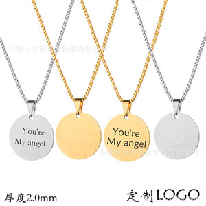 จี้สแตนเลสทรงกลม แกะสลักข้อความ You're My Angel สร้อยคอของขวัญสำหรับคู่รัก เครื่องประดับแฟชั่น จี้ห้อยคอ - Product Image 5