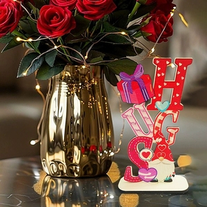Decoraciones para fiestas temáticas del Día de San Valentín, tarjeta de felicitación creativa con elementos de gnomo y corazón, adorno de escritorio de madera - Product Image 4