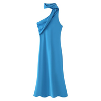 PB&ZA Femme 2026 Nouvelle Robe Midi Chic et Tendance à Col Halter et Foulard, Vintage Unie Sans Manches, Robes Féminines Vestidos Robe Mujer