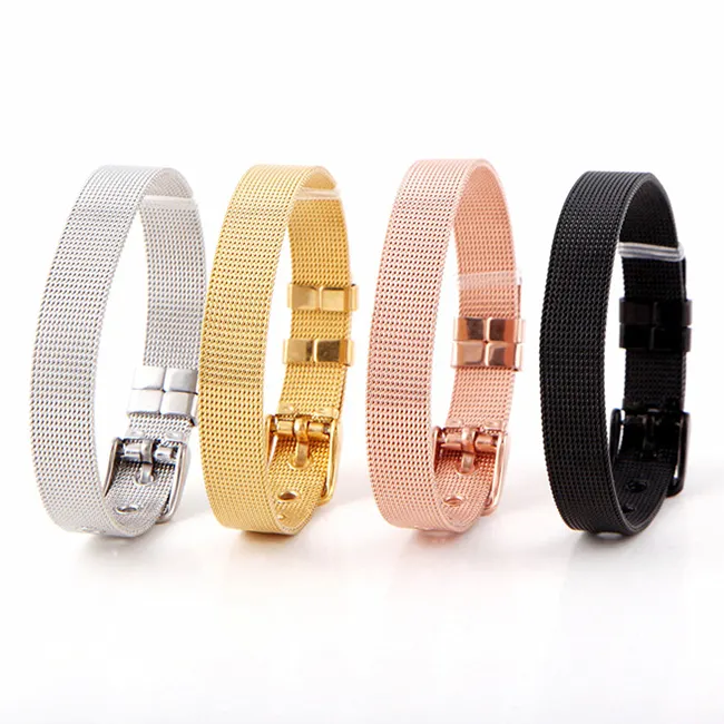 DIY Silver Gold Plated Stainless Steel Mesh Watch Charm Bracelets For Women