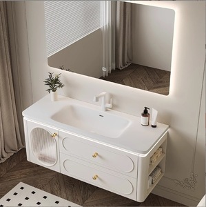 Modern smart white wall mounted bathroom <b>vanity</b> with <b>LED</b> smart mirror and storage drawers - Product Image 4