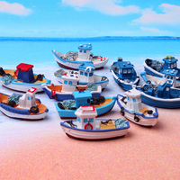 Modèle de bateau de pêche miniature en résine méditerranéenne exquise, bleu et blanc, ornement de bateau nautique, micro-paysage, décoration d'aquarium, décoration de la maison