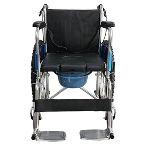 Multifunctional <b>Commode</b> Wheelchair <b>Folding</b> Lightweight Manual Mobility Chair With Cross Support Design For Elderly Disabled - Product Image 2