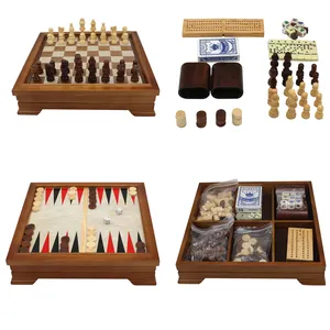 7 In 1 Game Board Schaakspel Checkers Backgammon En Meer Bruin Kleur