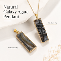 Pendentif rectangulaire en agate galaxie naturelle avec druse, bord doré, pierre brute, breloque pour femme