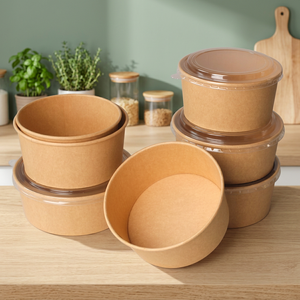 Bols en papier kraft jetables TD 500ml 750ml 1000ml 1200ml avec couvercles, contenants alimentaires en papier pour emporter, bols à soupe et à salade - Product Image 1