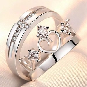 Bague de couple plaquée platine, en forme de cœur, ouverte et réglable, style coréen simple, populaire sur internet, vente en gros directe usine - Product Image 4