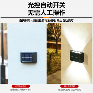 Lampe murale solaire extérieure IP65 2700K Blanc chaud doux Panneau LED bidirectionnel - Product Image 2